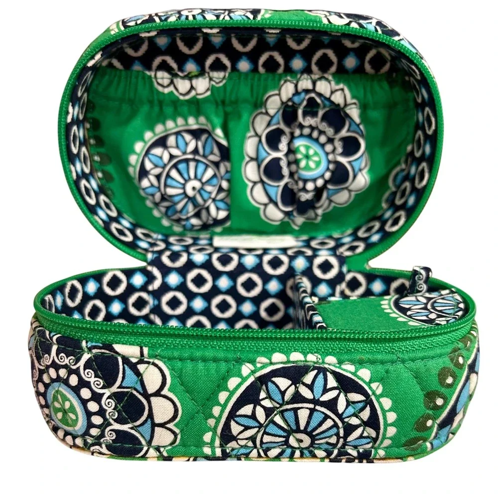 Vera Bradley Mediterranean Green Quilted Cotton Jewelry Travel Case Organizer